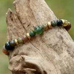 Agate beaded bracelet, 'Beautiful Thai' - Agate and Brass Beaded Bracelet from Thailand