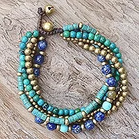 Pulsera de cuentas con múltiples piedras preciosas, 'Libertad de expresión en azul'