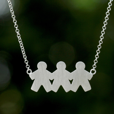 Sterling silver pendant necklace, 'Three Sons' - Thai Sterling Silver Pendant Necklace of Three Sons