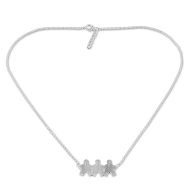 Collar colgante de plata esterlina - Collar con colgante de plata esterlina tailandesa de tres hijos