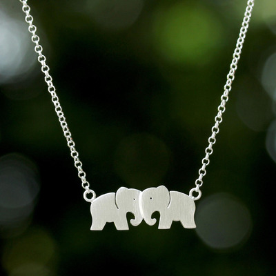 Sterling silver pendant necklace, Elephant Twins