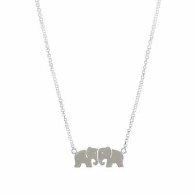 Halskette mit Anhänger aus Sterlingsilber - Thailändische Rolo-Kette mit Elefanten-Anhänger aus Sterlingsilber