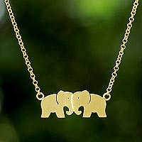 Gold plated pendant necklace, Elephant Twins