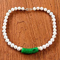 Quartz and cultured pearl pendant necklace, 'Ocean Air in White'