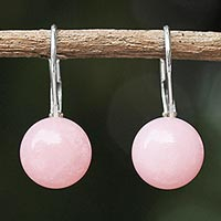 Quartz drop earrings, 'Pure Rose' - Dyed Quartz and Sterling Silver Drop Earrings from Thailand