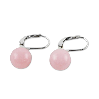 Quartz drop earrings, 'Pure Rose' - Dyed Quartz and Sterling Silver Drop Earrings from Thailand