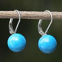 Pendientes colgantes de plata de ley - Aretes colgantes de calcita azul y plata esterlina de Tailandia