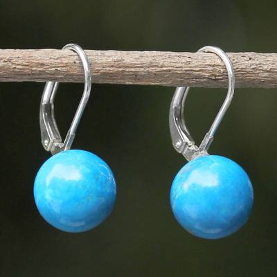 Sterling silver drop earrings, 'Pure Blue' - Blue Calcite and Sterling Silver Drop Earrings from Thailand