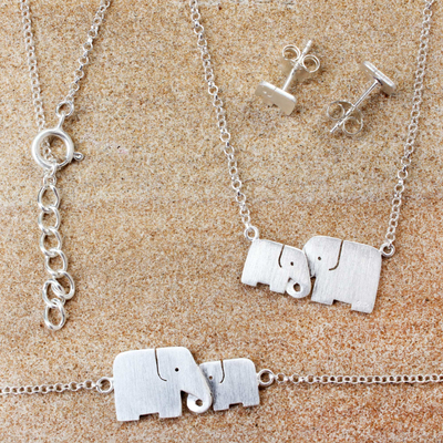 Sterling silver jewelry set, 'Lovely Elephants' - Sterling Silver Jewelry Set Elephants from Thailand