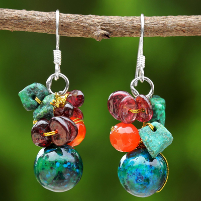 Garnet and carnelian beaded dangle earrings, Tropical Oasis