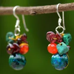 Garnet and carnelian beaded dangle earrings, 'Tropical Oasis' - Beaded Dangle Earrings with Garnet and Carnelian