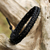 Braided leather wristband bracelet, 'Fun Times in Black' - Black Leather Braided Bracelet with Silver from Thailand (image 2) thumbail