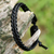 Braided leather wristband bracelet, 'Fun Times in Black' - Black Leather Braided Bracelet with Silver from Thailand (image 2b) thumbail
