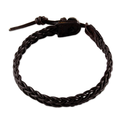 Brown Leather Adjustable Braided Bracelet from Thailand