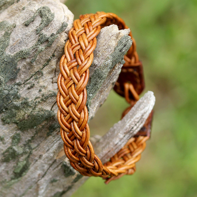 UNICEF Market  Light Brown Leather Braided Bracelet from Thailand - Braided  Paths in Light Brown