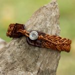 Braided leather wristband bracelet, 'Braided Paths in Light Brown' - Light Brown Leather Braided Bracelet from Thailand