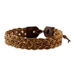Braided leather wristband bracelet, 'Braided Paths in Light Brown' - Light Brown Leather Braided Bracelet from Thailand