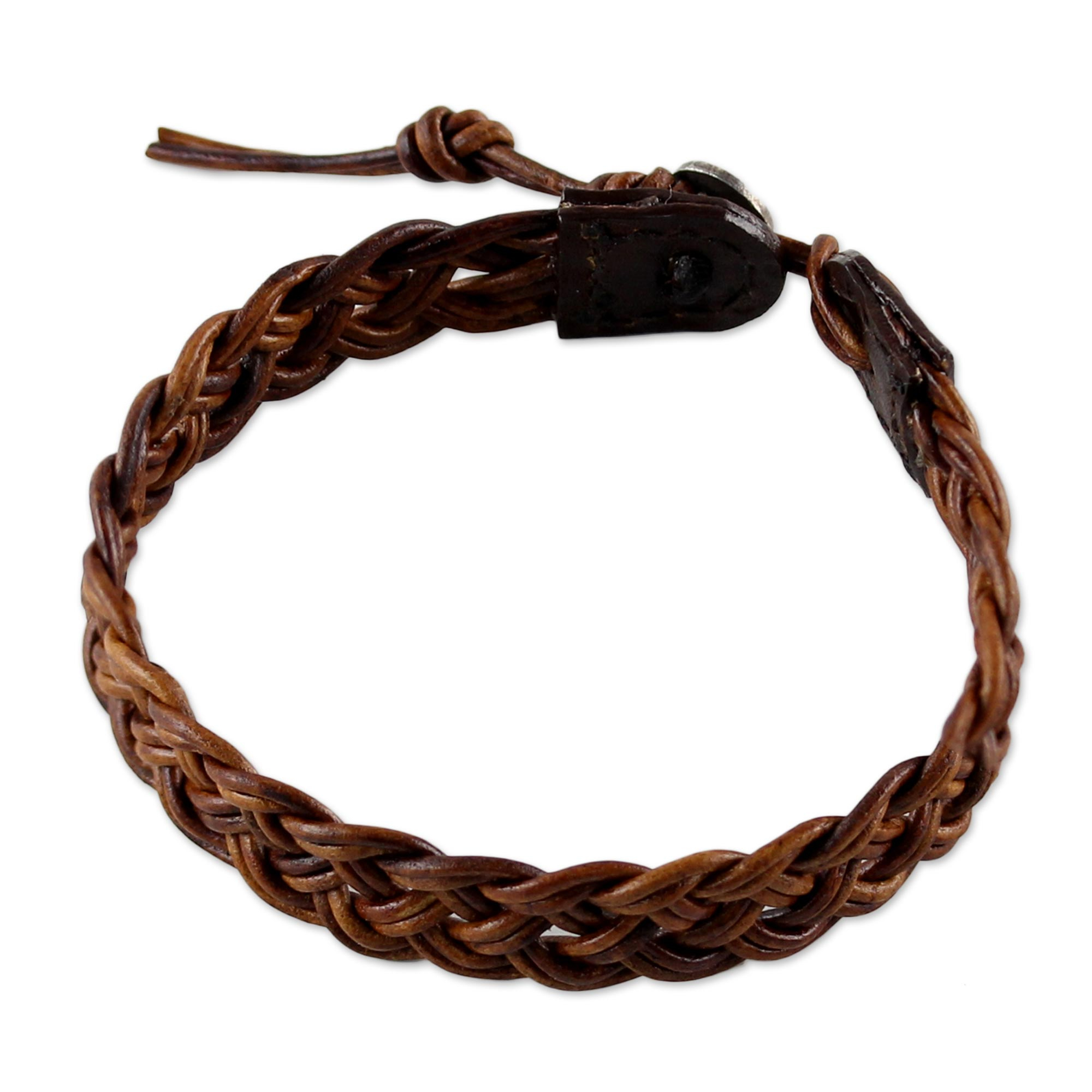 Cinnamon Brown Leather Braided Bracelet from Thailand, 'Cinnamon Braid