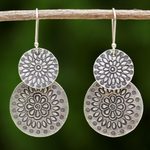 Silver dangle earrings, 'Karen Sunflowers' - Handmade Karen Silver Dangle Earrings from Thailand