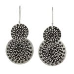 Silver dangle earrings, 'Karen Sunflowers' - Handmade Karen Silver Dangle Earrings from Thailand