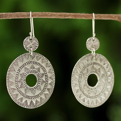 Silver dangle earrings, 'Karen Sunshine' - Handmade Karen Silver Dangle Earrings from Thailand
