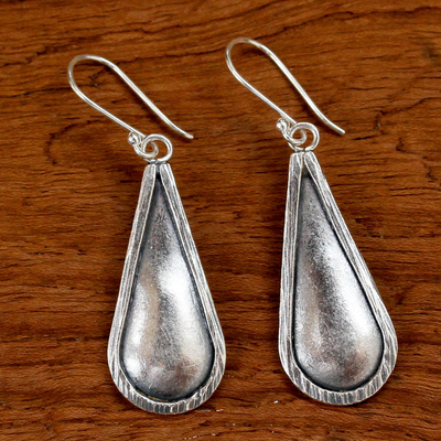 Silver dangle earrings, 'Drops of Silver' - Handcrafted Hill Tribe Silver Dangle Earrings from Thailand