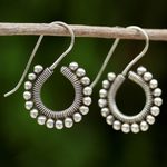 Silver drop earrings, 'Karen Life' - Handmade Karen Hill Tribe Silver Drop Earrings