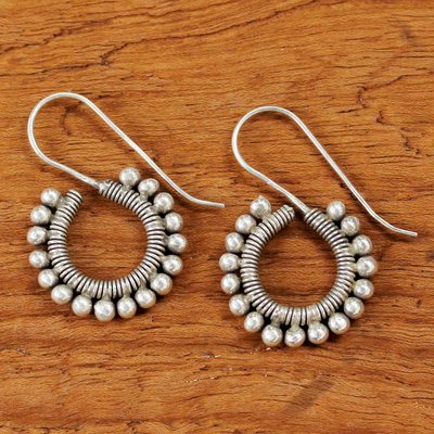 Silver drop earrings, 'Karen Life' - Handmade Karen Hill Tribe Silver Drop Earrings