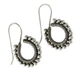 Silver drop earrings, 'Karen Life' - Handmade Karen Hill Tribe Silver Drop Earrings