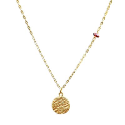 Gold plated sterling silver and brass pendant necklace, 'Pocked Moon' - Gold Plated Sterling Silver and Garnet Pendant Necklace