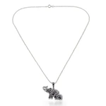 Garnet and marcasite pendant necklace, 'Glittering Elephants' - Garnet and Marcasite Elephant Pendant Necklace from Thailand
