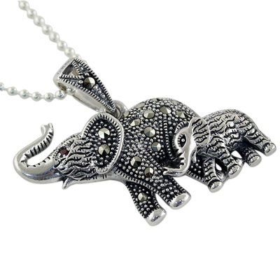 Garnet and Marcasite Elephant Pendant Necklace from Thailand ...