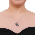 Garnet and marcasite pendant necklace, 'Glittering Elephants' - Garnet and Marcasite Elephant Pendant Necklace from Thailand