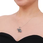 Garnet and marcasite pendant necklace, 'Glittering Elephants' - Garnet and Marcasite Elephant Pendant Necklace from Thailand