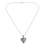 Marcasite pendant necklace, 'Natural Heart' - Marcasite Leaf Pendant Necklace from Thailand