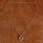 Marcasite pendant necklace, 'Natural Heart' - Marcasite Leaf Pendant Necklace from Thailand