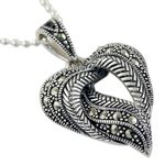 Marcasite pendant necklace, 'Natural Heart' - Marcasite Leaf Pendant Necklace from Thailand