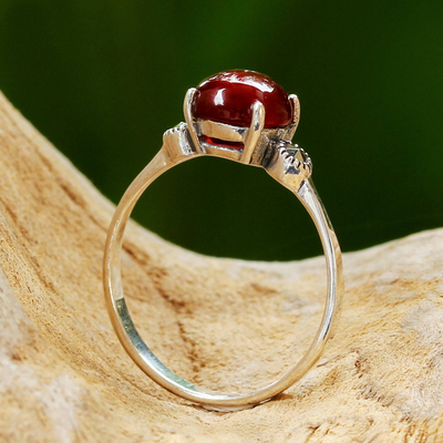 Chalcedony and marcasite cocktail ring, 'Red Bubble' - Chalcedony and Marcasite Cocktail Ring from Thailand
