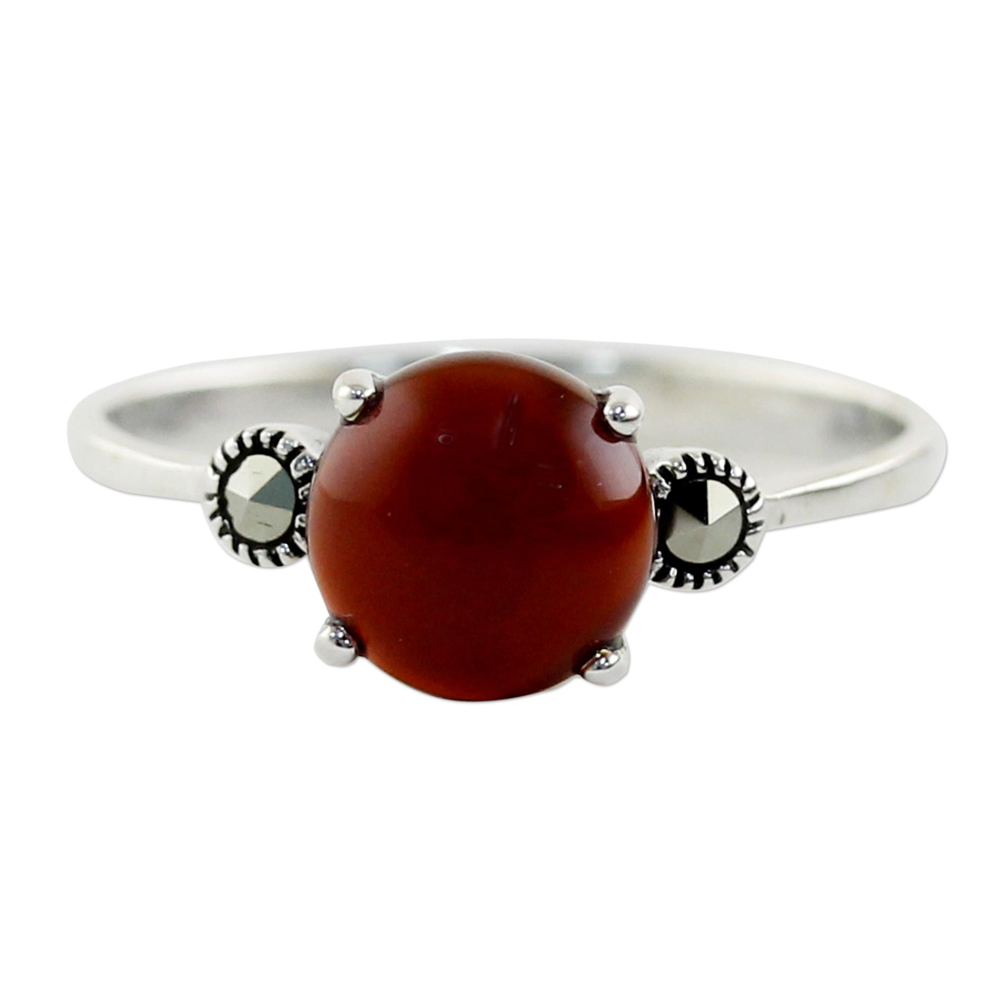 Chalcedony and Marcasite Cocktail Ring from Thailand - Red Bubble | NOVICA