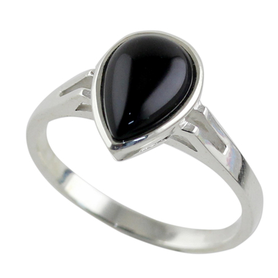 Onyx cocktail ring, 'Darkest Rain' - Onyx and Sterling Silver Cocktail Ring from Thailand