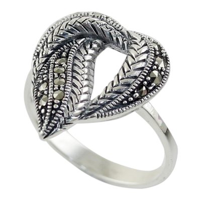 Marcasite cocktail ring, 'Natural Heart' - Marcasite and Sterling Silver Cocktail Ring from Thailand