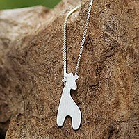 Sterling silver pendant necklace, 'Happy Giraffe'