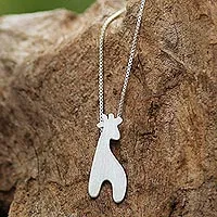 Sterling silver pendant necklace, 'Happy Giraffe' - Thai Handcrafted Sterling Silver Giraffe Pendant Necklace