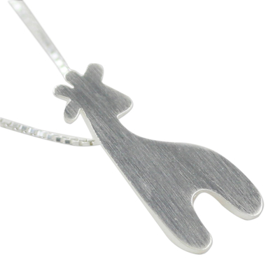 Sterling silver pendant necklace, 'Happy Giraffe' - Thai Handcrafted Sterling Silver Giraffe Pendant Necklace