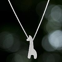 Sterling Silver Giraffe Silhouette Pendant Necklace,'Playful Giraffe'