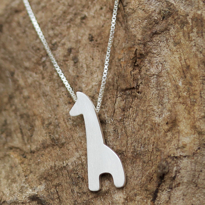 Sterling silver pendant necklace, 'Playful Giraffe' - Sterling Silver Giraffe Silhouette Pendant Necklace
