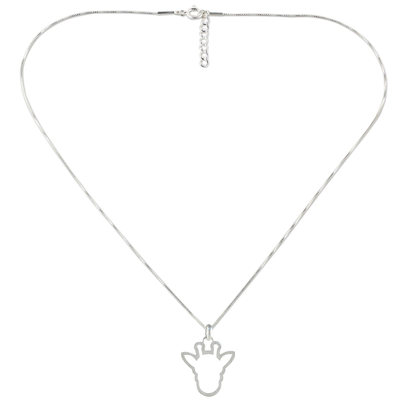 Sterling Silver Giraffe Face Pendant Necklace from Thailand