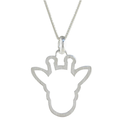 Sterling silver pendant necklace, 'Giraffe Shadow' - Sterling Silver Giraffe Face Pendant Necklace from Thailand