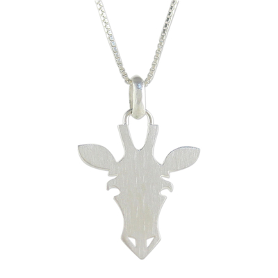 Collar colgante de plata esterlina - Collar con colgante de cara de jirafa de plata de ley moderna