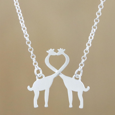 Sterling silver pendant necklace, 'Giraffe Kisses' - Sterling Silver Giraffe Kiss Pendant Necklace from Thailand